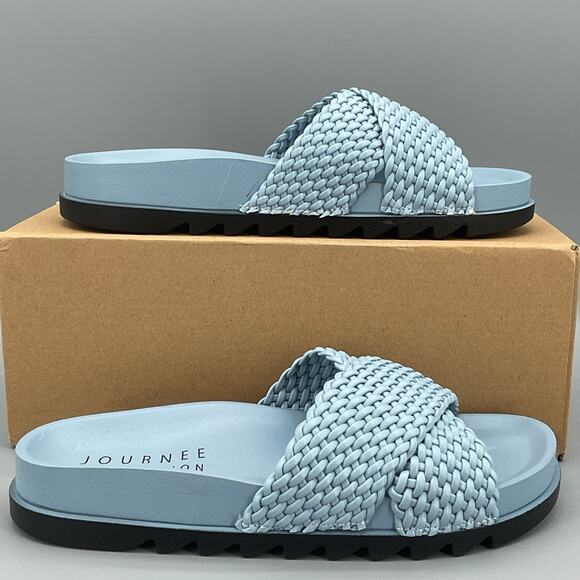 NEW Journee Collection Women’s Gretie Treaded Slide Sandals Blue Size 7.5 - Picture 1 of 11